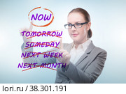 Concept of procrastination with now or later. Стоковое фото, фотограф Elnur / Фотобанк Лори