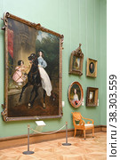 State Tretyakov Gallery, art gallery in Moscow, Russia. Hall of artist K.Bryullov. Rider (portrait of Countess Y.P. Samoylova's foster-daughters Giovannina and Amazilia) (2022 год). Редакционное фото, фотограф Валерия Попова / Фотобанк Лори