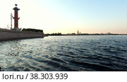 Spit of Vasilyevsky Island and Peter and Paul Fortress.White night. Unique urban landscape center Saint Petersburg (2020 год). Редакционное видео, видеограф Aleksandr Golubev / Фотобанк Лори