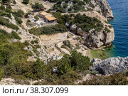 The Sanctuary of the goddess Hera Akraia in a small cove of the Corinthian gulf (Archaeological site Heraion, Loutraki-Perachora, Greece) (2022 год). Стоковое фото, фотограф Татьяна Ляпи / Фотобанк Лори