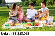 Cheerful family picnicking. Стоковое фото, фотограф Яков Филимонов / Фотобанк Лори