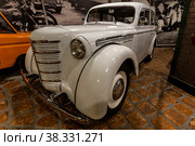 Moskvich 401, years of production 1946-1953 year in the USSR. The Museum of Technology of Vadim Zadorozhny. Moscow Region, Russia (2020 год). Редакционное фото, фотограф Наталья Волкова / Фотобанк Лори