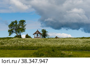 Kizhi landscape with the cross on the hill in Sunny day. Стоковое фото, фотограф Оксана Медведева / Фотобанк Лори