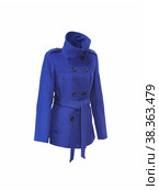 Women's textile blue coat isolated on a white background. Стоковое фото, фотограф Елена  Попкова / Фотобанк Лори