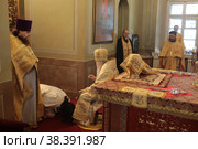 Митрополит Ювеналий рукоположил диакона Александра Тарабрина во пресвитера (2021 год). Редакционное фото, фотограф Дмитрий Неумоин / Фотобанк Лори