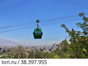 Santiago, Chile - 24 Dec 2019. Telepherique, the cable way on San Cristobal Hill, Santiago, Chile. Редакционное фото, фотограф Сергей Стрелков / Фотобанк Лори