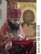 Нстоятель Бобренева монастыря епископ Луховицкий Пётр в Бобреневом монастыре (2018 год). Редакционное фото, фотограф Дмитрий Неумоин / Фотобанк Лори