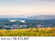Panorama of Abakan in the morning. Стоковое фото, фотограф ArhSib / Фотобанк Лори