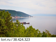 Angara River, lake Baikal. The village of Listvyanka on a summer day. Стоковое фото, фотограф Виктория Тельминова / Фотобанк Лори