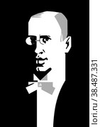 Сергей Прокофьев, графический портрет на черном фоне. Стоковая иллюстрация, иллюстратор Ирина Иванова / Фотобанк Лори