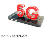 5G on the smartphone concept 3D illustration. Стоковая иллюстрация, иллюстратор Максим Иванов / Фотобанк Лори