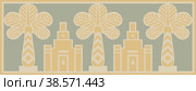 Vector seamless banner in Assyrian style with palm trees and ziggurats. Стоковая иллюстрация, иллюстратор Елена  Попкова / Фотобанк Лори