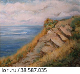 Coast of the sea, summer view, oil painting. Стоковая иллюстрация, иллюстратор Aleksandra Serova / Фотобанк Лори