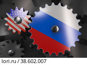 Механизм взаимодействия США и России. Геополитическая иллюстрация. Стоковое фото, фотограф Happyphotons / Фотобанк Лори