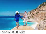 couple on vacation Turkey ,Kaputas Beach Kas turkey, ocean of Kas Turkey rivera. Стоковое фото, фотограф Fokke Baarssen / Фотобанк Лори