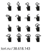 A set of touch screen gestures. Simple flat vector illustration on a white background. Стоковая иллюстрация, иллюстратор Марина Дычек / Фотобанк Лори