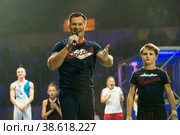 Легендарный гимнаст Алексей Немов с сыном на шоу Алексея Немова "Легенды спорта" - 2018 в Лужниках, Москва, Россия. Редакционное фото, фотограф Pukhov K / Фотобанк Лори