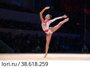 Дина Аверина, многократная чемпионка по художественной гимнастике на шоу "Легенды спорта" Алексея Немова - 2018 в Московском дворце спорта в Лужниках, Россия. Редакционное фото, фотограф Pukhov K / Фотобанк Лори
