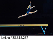 Мария Харенкова, многократная чемпионка по спортивной гимнастике шоу Алексея Немова «Легенды спорта» - 2018 в Московском дворце спорта в Лужниках, Россия. Редакционное фото, фотограф Pukhov K / Фотобанк Лори