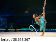 Александра Солдатова, многократная чемпионка по художественной гимнастике на шоу "Легенды спорта" Алексея Немова - 2018 в Московском дворце спорта в Лужниках, Россия. Редакционное фото, фотограф Pukhov K / Фотобанк Лори