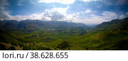 Aerial panoramic view to Colca canyon and Madrigal city from the Madrigal viewpoint, Chivay, Arequipa, Peru (2018 год). Стоковое фото, фотограф Сергей Майоров / Фотобанк Лори
