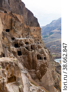 View of the historic cave city and the monastery complex of Vardzia. Стоковое фото, фотограф Яков Филимонов / Фотобанк Лори