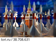 Стенд демонстрирующий работу системы ПВО вокруг города Москвы в парке Вооружённых Сил Российской Федерац "Патриот" (2022 год). Редакционное фото, фотограф Николай Винокуров / Фотобанк Лори