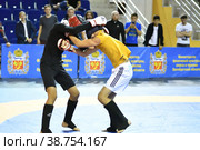 Orenburg, Russia - October 5, 2019: Men compete in Pankration wrestling. Редакционное фото, фотограф Владимир Галкин / Фотобанк Лори