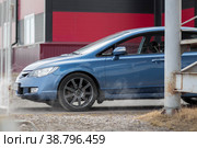 KRASNOYARSK, RUSSIA - April 11, 2021: Blue car. Sedan Honda Civic 4D FD1 2007. Beautifull wheels. Редакционное фото, фотограф Плотников Дмитрий / Фотобанк Лори