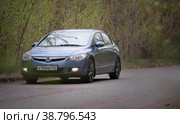 KRASNOYARSK, RUSSIA - May 14, 2021: Blue car. Sedan Honda Civic 4D FD1 2007. Beautifull wheels. Редакционное фото, фотограф Плотников Дмитрий / Фотобанк Лори