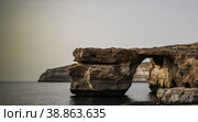 Sea view to Azure window natural arch, now vanished, Gozo island, Malta (2016 год). Стоковое фото, фотограф Сергей Майоров / Фотобанк Лори