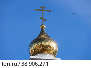 Christian cross against the blue sky. Orthodox Church (2021 год). Стоковое фото, фотограф Поликарпов Владимир Владимирович / Фотобанк Лори