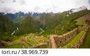 Panoramic view to Machu Picchu archaeological site with Polygonal masonry, Cuzco, Peru (2018 год). Стоковое фото, фотограф Сергей Майоров / Фотобанк Лори