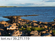 Каменистый берег Белого моря. Поселок Рабочеостровск. Кемский район, Республика Карелия, Россия. Стоковое фото, фотограф Pukhov K / Фотобанк Лори