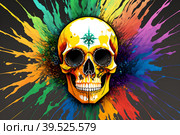 Painted human skull on colorful background of colorful paint spashes, AI generated. Стоковое AI-изображение, AI-художник Сергей Старуш / Фотобанк Лори