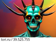 Painted human skull on colorful background of colorful paint spashes, AI generated. Стоковое AI-изображение, AI-художник Сергей Старуш / Фотобанк Лори