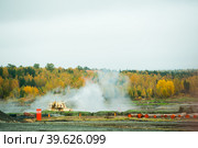 The 152 mm howitzer 2S19M2 Msta-S shooting. Russia (2013 год). Редакционное фото, фотограф Сергей Буторин / Фотобанк Лори