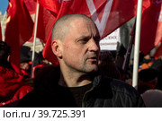 Координатор "Левого фронта" Сергей Удальцов принимает участие в митинге КПРФ на площади Революции в центре города Москвы, Россия,  23 февраля 2023. Редакционное фото, фотограф Николай Винокуров / Фотобанк Лори