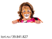 senior woman with tiger face-paint. Стоковое фото, фотограф Luis Louro / PantherMedia / Фотобанк Лори