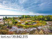 Раннее утро на реке Оби. Новосибирская область России (2021 год). Стоковое фото, фотограф Евгений Мухортов / Фотобанк Лори