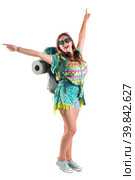 Traveling girl with backpack. Стоковое фото, фотограф Luis Louro / PantherMedia / Фотобанк Лори