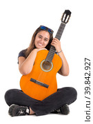 Girl with guitar. Стоковое фото, фотограф Luis Louro / PantherMedia / Фотобанк Лори