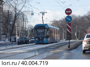 Москва трамвай на Стромынке (2023 год). Редакционное фото, фотограф Дмитрий Неумоин / Фотобанк Лори
