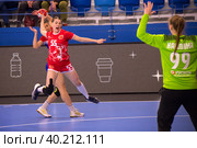 Шишкина Виктория (55) в  гандбольном матче предварительного этапа Olimpbet Суперлиги 2022/23 между женскими командами ЦСКА (Москва. Россия) и «Астраханочка» (Астрахань. Россия). Стадион «Динамо» (2023 год). Редакционное фото, фотограф Pukhov K / Фотобанк Лори