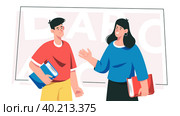 Guy and girl. Discussion. Стоковая иллюстрация, иллюстратор Татьяна Гавриш / Фотобанк Лори