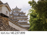 Himeji castle (UNESCO World Heritage), Japan. Замок Белой Цапли в Химэдзи, Япония (2017 год). Редакционное фото, фотограф Римма Тельнова / Фотобанк Лори