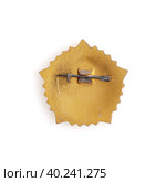 Soviet badge "GTO (Ready for Labor and Defense" (inscription in Russian) reverse side. Design element with clipping path. Стоковое фото, фотограф Елена  Попкова / Фотобанк Лори