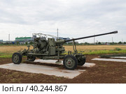 Волгоградская область, Средняя Ахтуба, Россия. Зенитная пушка С-60, калибр 57 мм, противовоздушная оборона. Стоковое фото, фотограф Андрей Цыганков / Фотобанк Лори