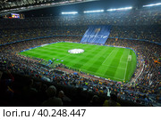 Football field and audience at stadium Nou Camp, Barcelona (2015 год). Редакционное фото, фотограф Яков Филимонов / Фотобанк Лори