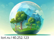 glass globe and animated earth created with generative ai technology Earth day forests, oceans, mountains, and natural wonders AI generated illustration. Стоковое AI-изображение, AI-художник Mihail Mihaylov / Фотобанк Лори